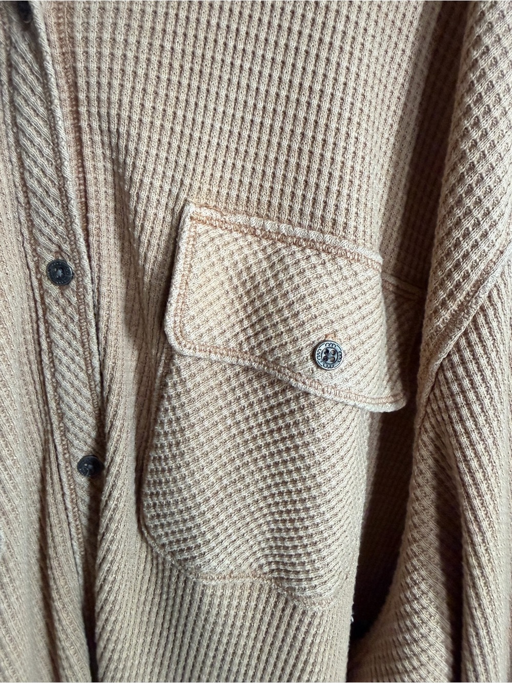 Aerie LumberJane Waffle Knit Shacket XXL Cozy Button Shirt Tan - Picture 6 of 6